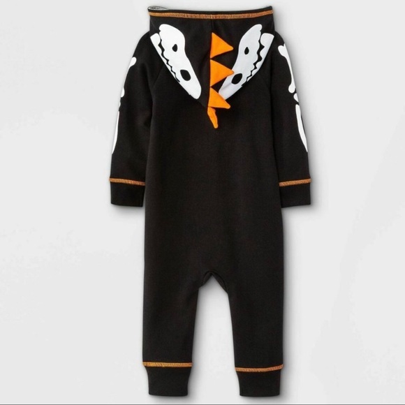Baby Boys Cat & Jack  Hooded DINOSAUR Skeleton Halloween Romper Costume NWT - Picture 2 of 5